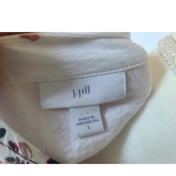 J. Jill White Red Floral Long Sleeve Blouse Top Large - Picture 2 of 5